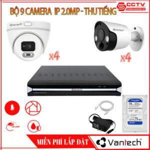 Trọn Bộ 9 Camera Vantech  IP 2.0MP - Thu Tiếng