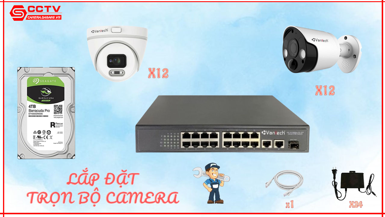 Trọn Bộ 24 Camera Vantech IP 2.0MP - Thu Tiếng