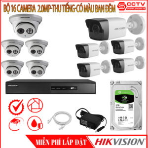 Bộ 16 Camera Hikvision 2.0MP - Thu Tiếng - Có Màu Ban Đêm