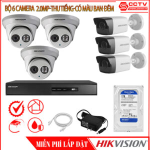 Bộ 6 Camera Hikvision 2.0MP - Thu Tiếng - Có Màu Ban Đêm