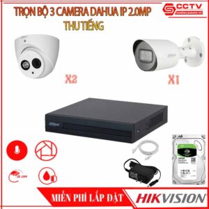 Bộ 3 Camera Dahua IP 2.0MP - Thu Tiếng