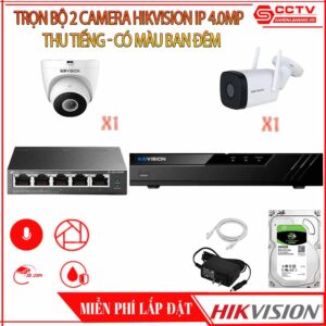 Trọn Bộ 2 Camera KBVISION IP 4.0MP – Thu Tiếng – Có Màu