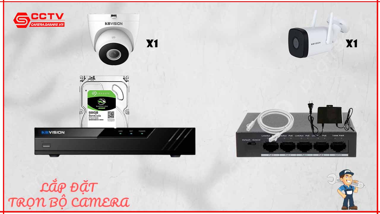 Trọn Bộ 2 Camera KBVISION IP 4.0MP – Thu Tiếng – Có Màu